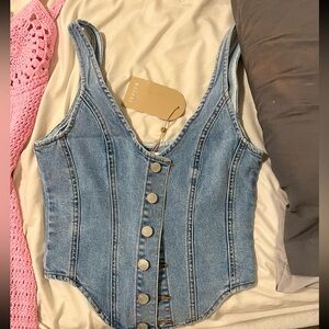 MESHKI Denim Top: Size small.
